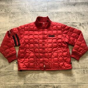 Harley Davidson Puffer Jacket Goose Down Quilted Red Embroidered Womens Size L